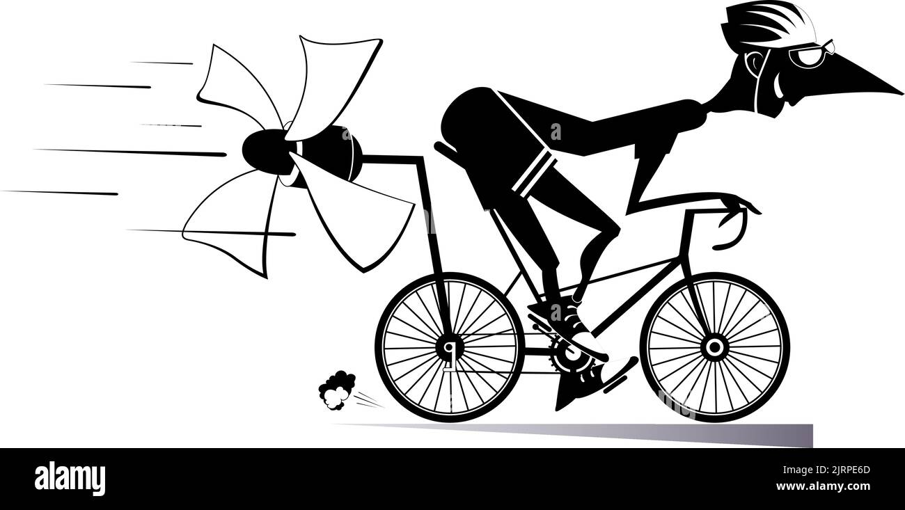 Cartoon man rides a bike isolated illustration. Smiling man in helmet