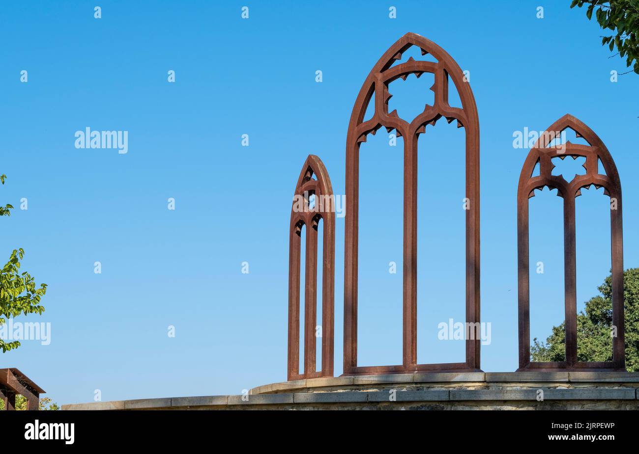 The iron window frames at Lesnes Abbey, the 12th Century built monastery located at Abbey Wood, in the London Borough of Bexley, United Kingdom. Stock Photo