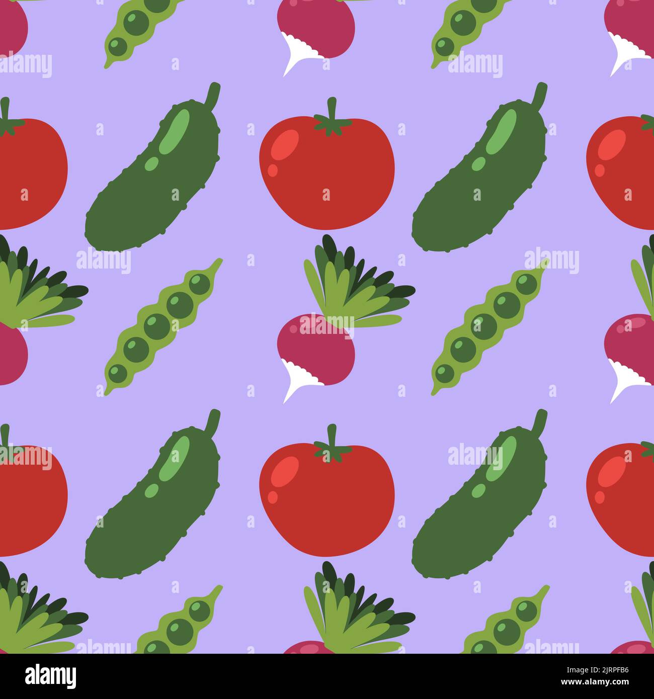 Autumn harvest cartoon seamless tomatoes and cucumber and radish and