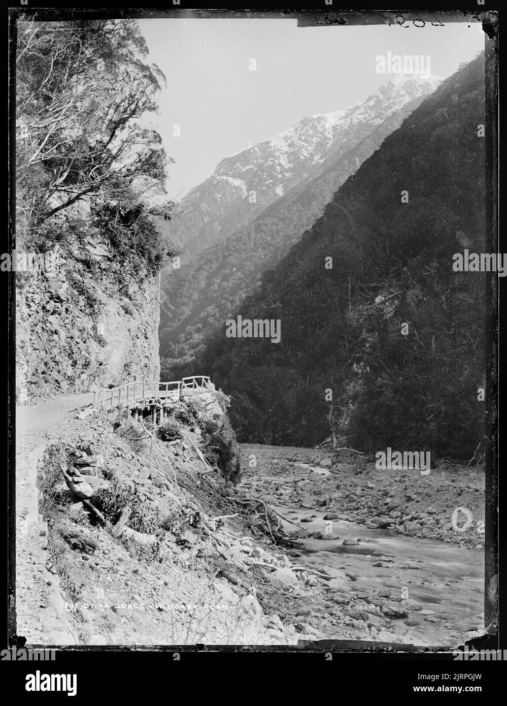 Otira Gorge, West Coast Road, New Zealand, by Burton Brothers. Stock Photo