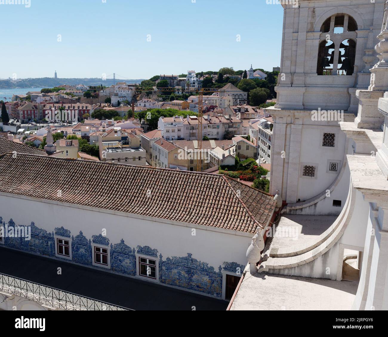 View from the roof of the Monastery of São Vicente de Fora (Monastery of Saint Vincent Outside the Walls) over Lisbon, Portugal. River Tagus left. Stock Photo