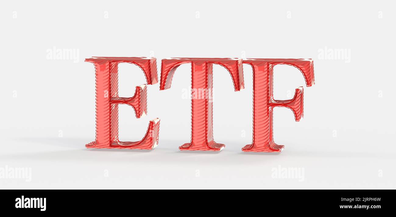 A 3d digital illustration of red ETF Exchangetraded fund letters on a