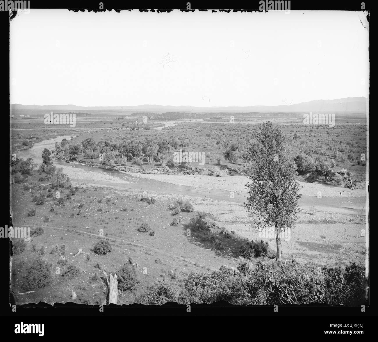 Wairarapa Plains at Featherston from the foot of the Remutaka [Rimutaka] Hill, NZ, circa 1875, Wairarapa, by James Bragge. Stock Photo