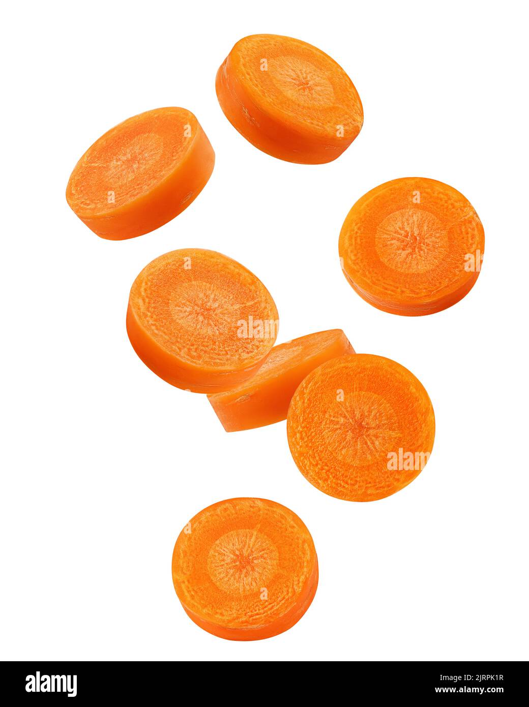 Falling Carrot slice isolated on white background, clipping path, full