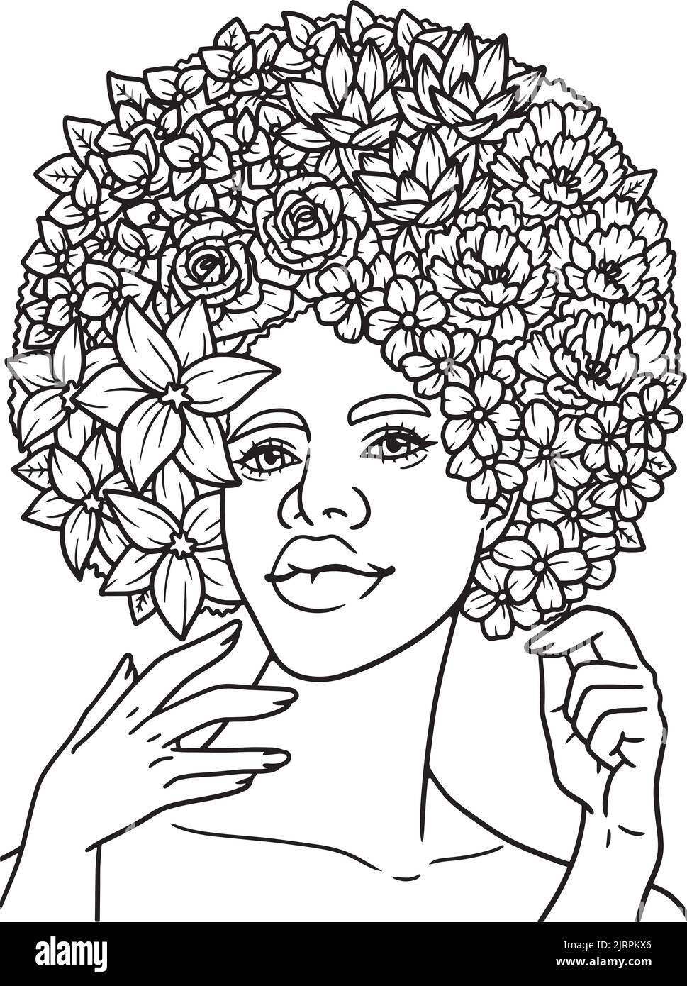 Afro American Flower Girl Coloring Page  Stock Vector
