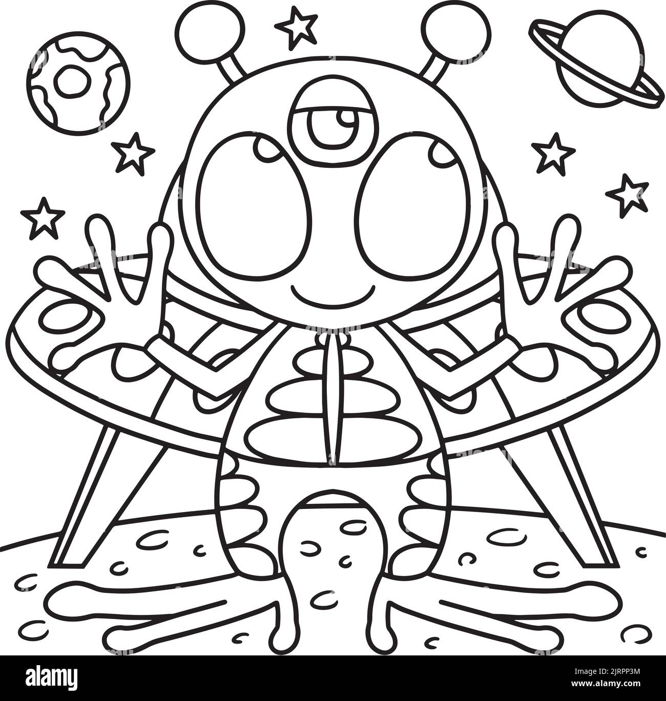 UFO Alien Space Coloring Page for Kids Stock Vector