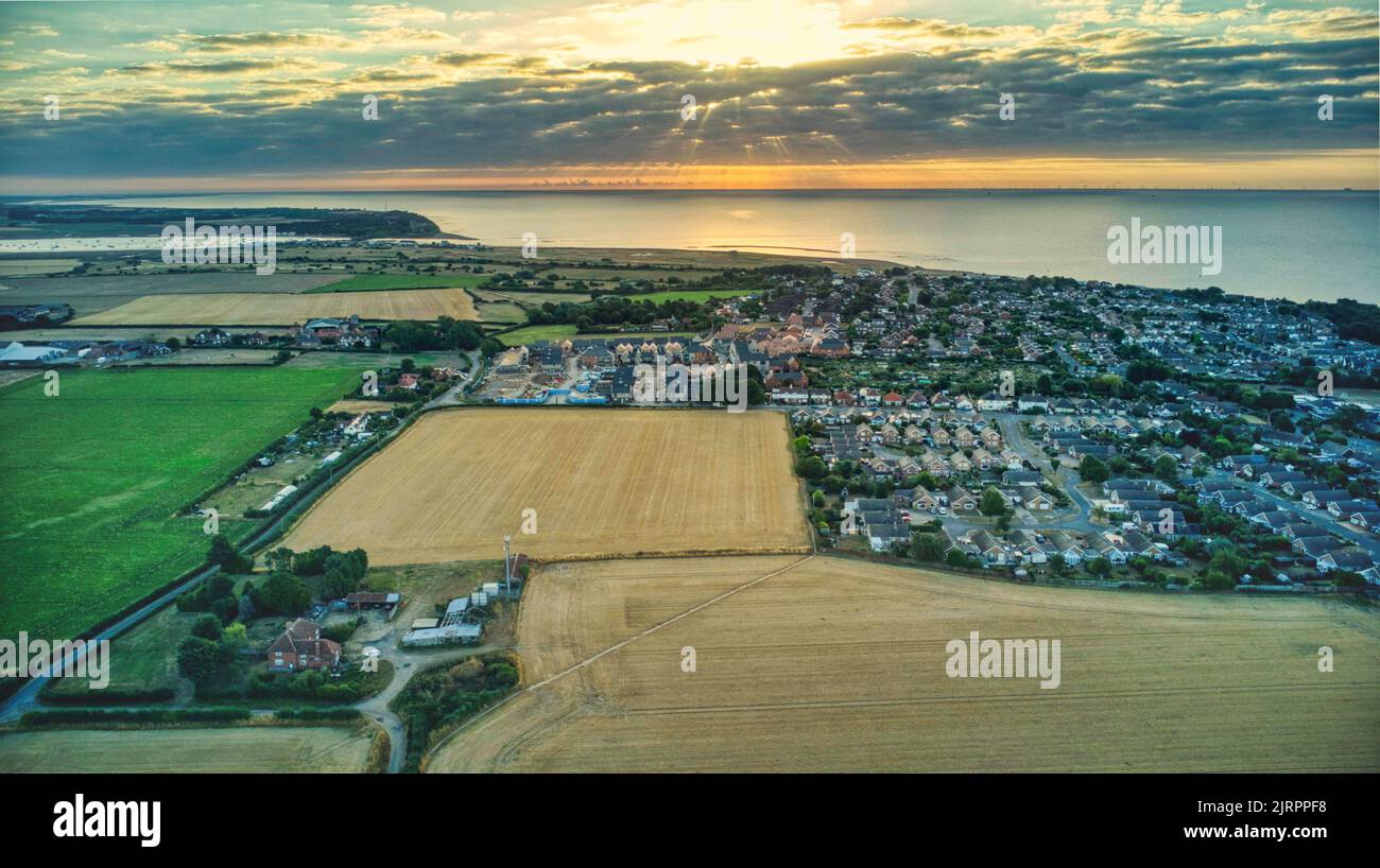 Sunrise aerial view from Old Felixstowe in Suffolk Stock Photo