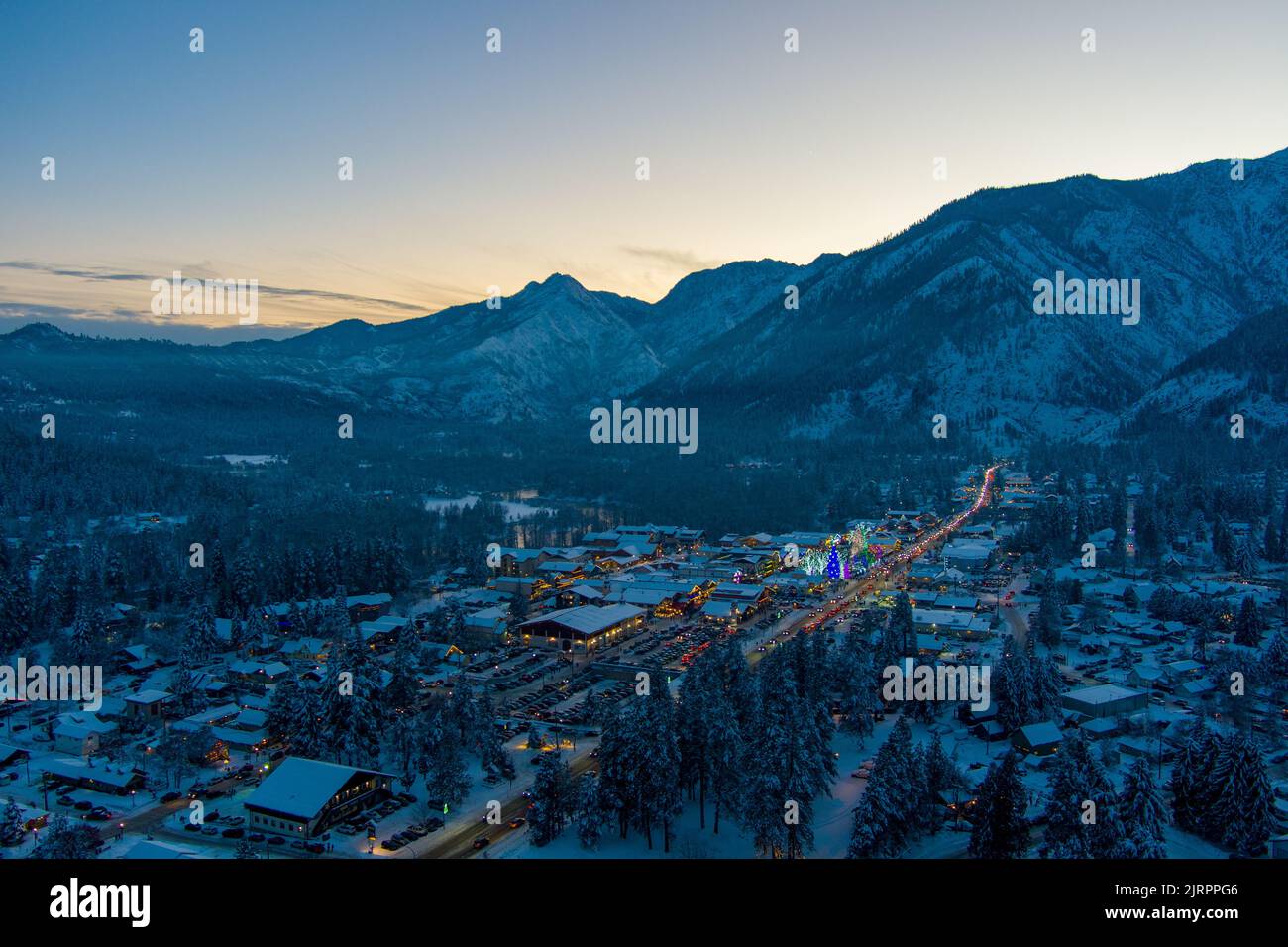 Leavenworth, Washington sunset in December Stock Photo
