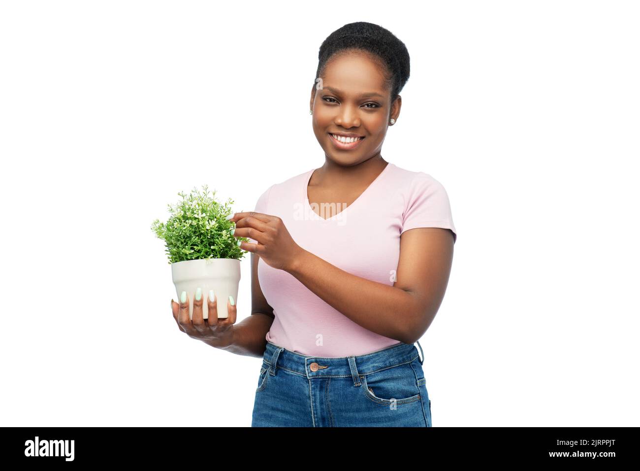 Woman holding flower in pot hi-res stock photography and images - Alamy