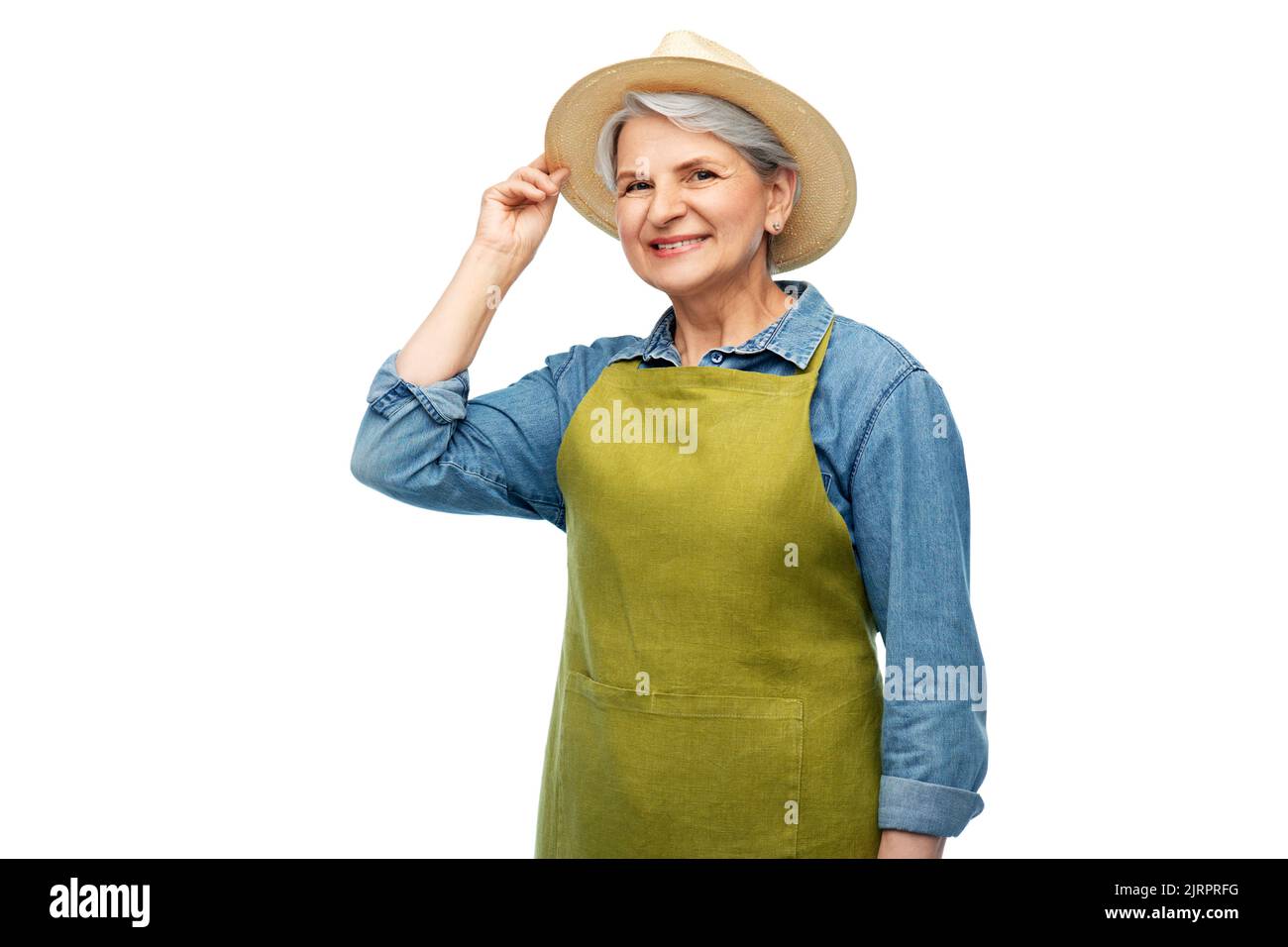 portrait of smiling senior woman in garden apron Stock Photo - Alamy