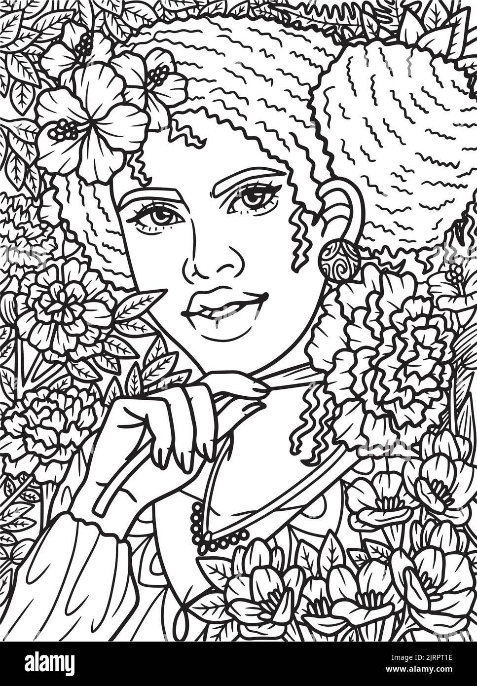 Lovely Afro American Girl Coloring Page for Kids Stock Vector