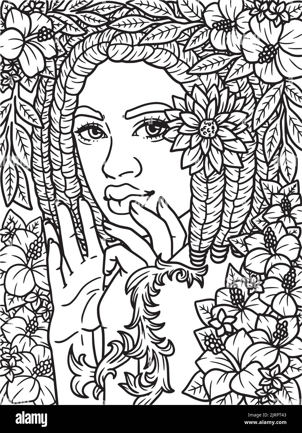 Afro American Braided Hair Coloring Page for Kids Stock Vector