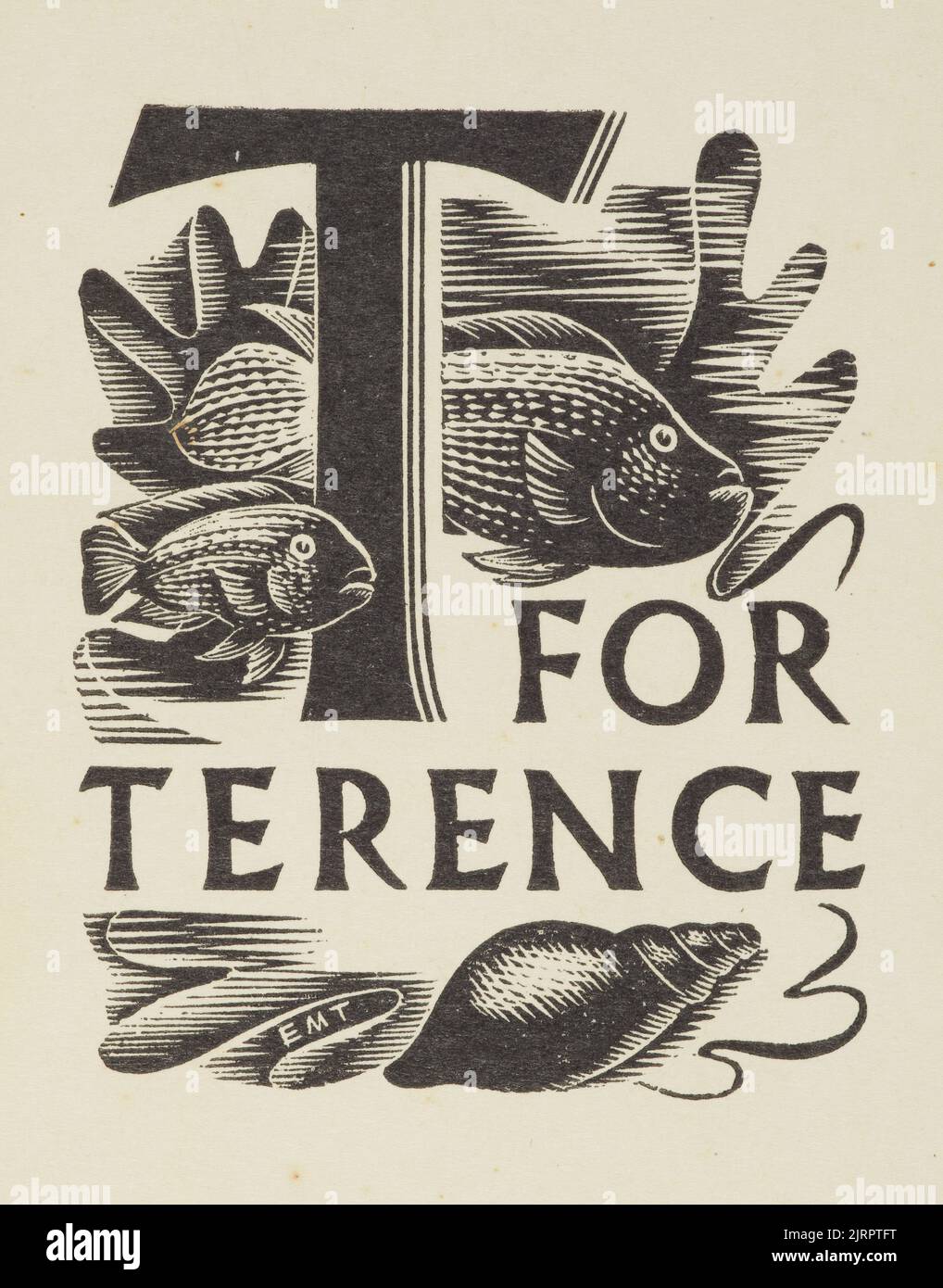 Bookplate: T for Terence., 1946, Wellington, by E Mervyn Taylor. Gift of Mrs E Henderson, 1987. Stock Photo