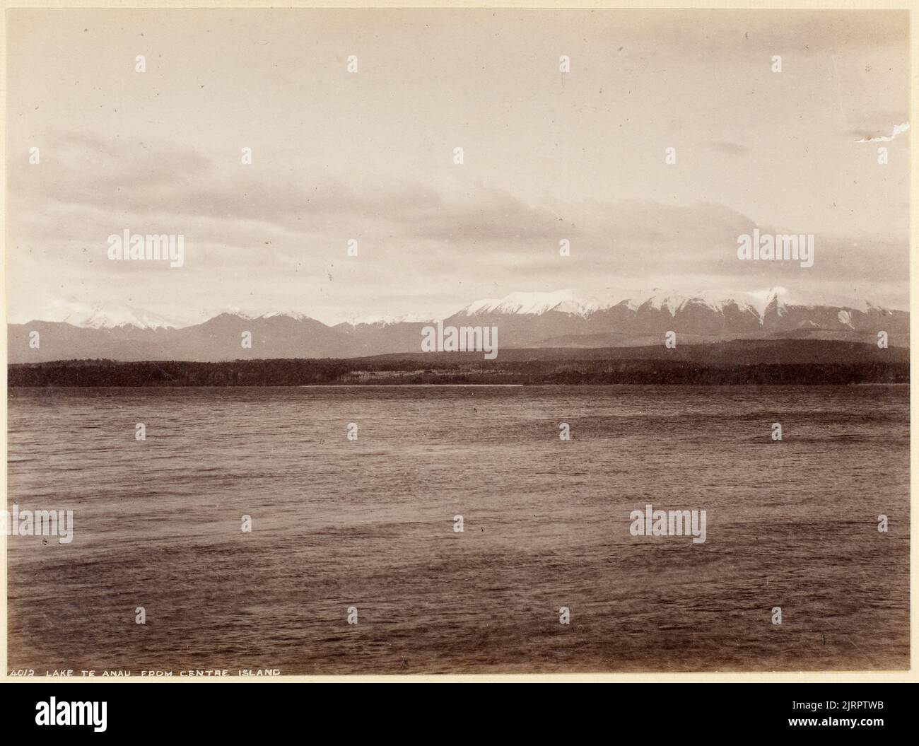 Lake Te Anau from Centre Island, 1889, Dunedin, by Burton Brothers, Alfred Burton Stock Photo