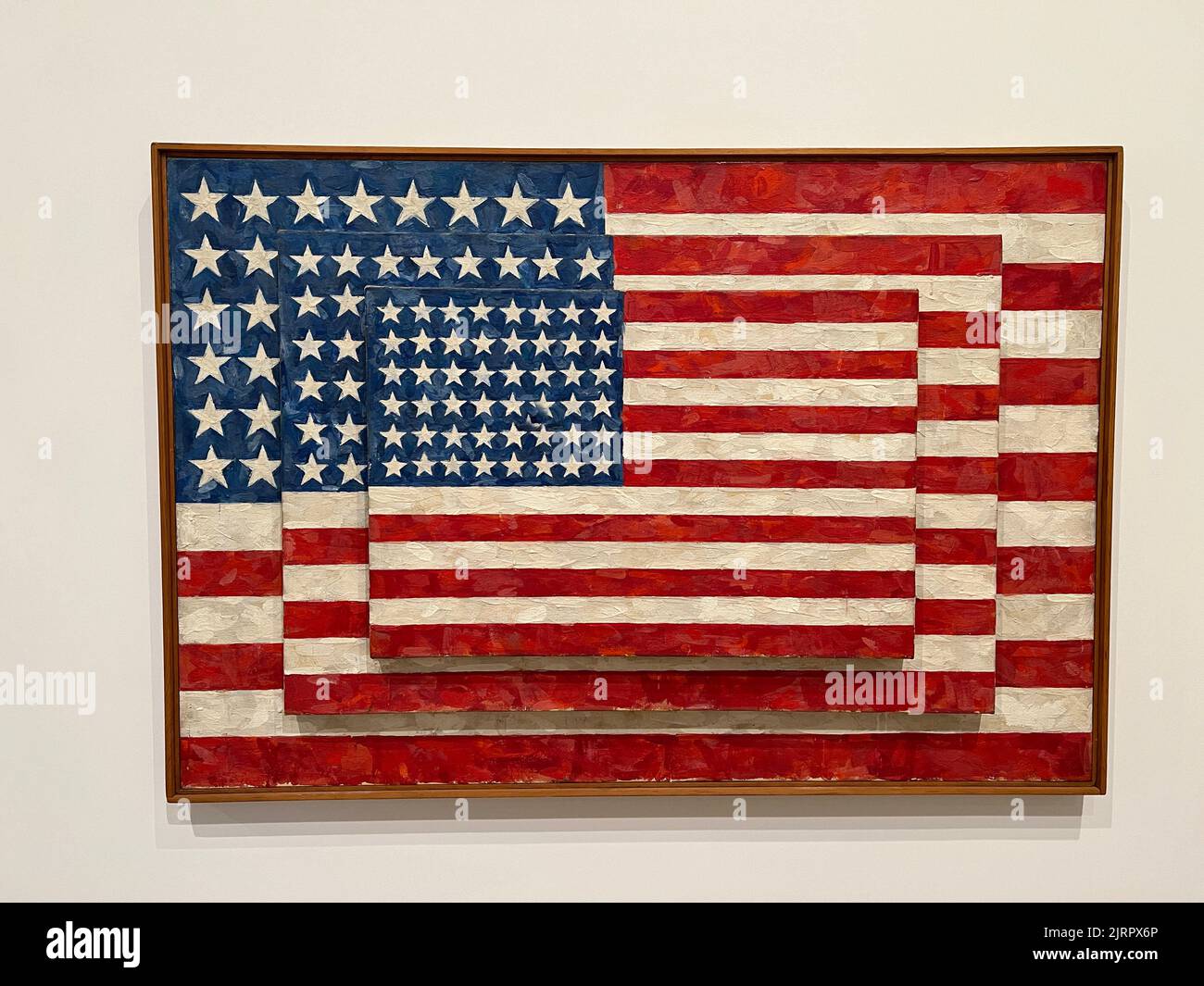 Three Flags; 1958, Encaustic on canvas by Jasper Johns. Whitney Museum of American Art. Stock Photo