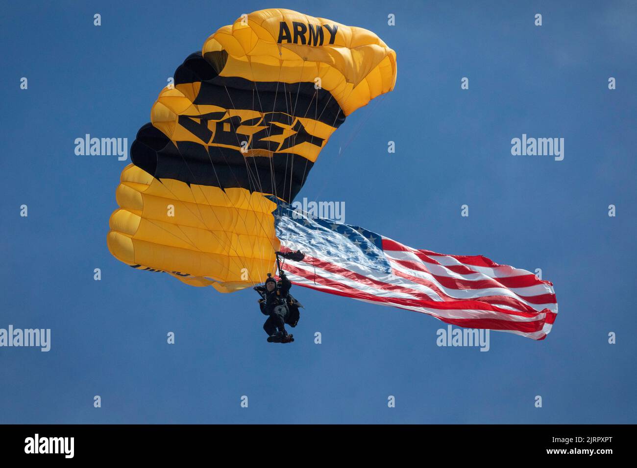 A U.S. Army Soldier with the U.S. Army Golden Knights Parachute Team