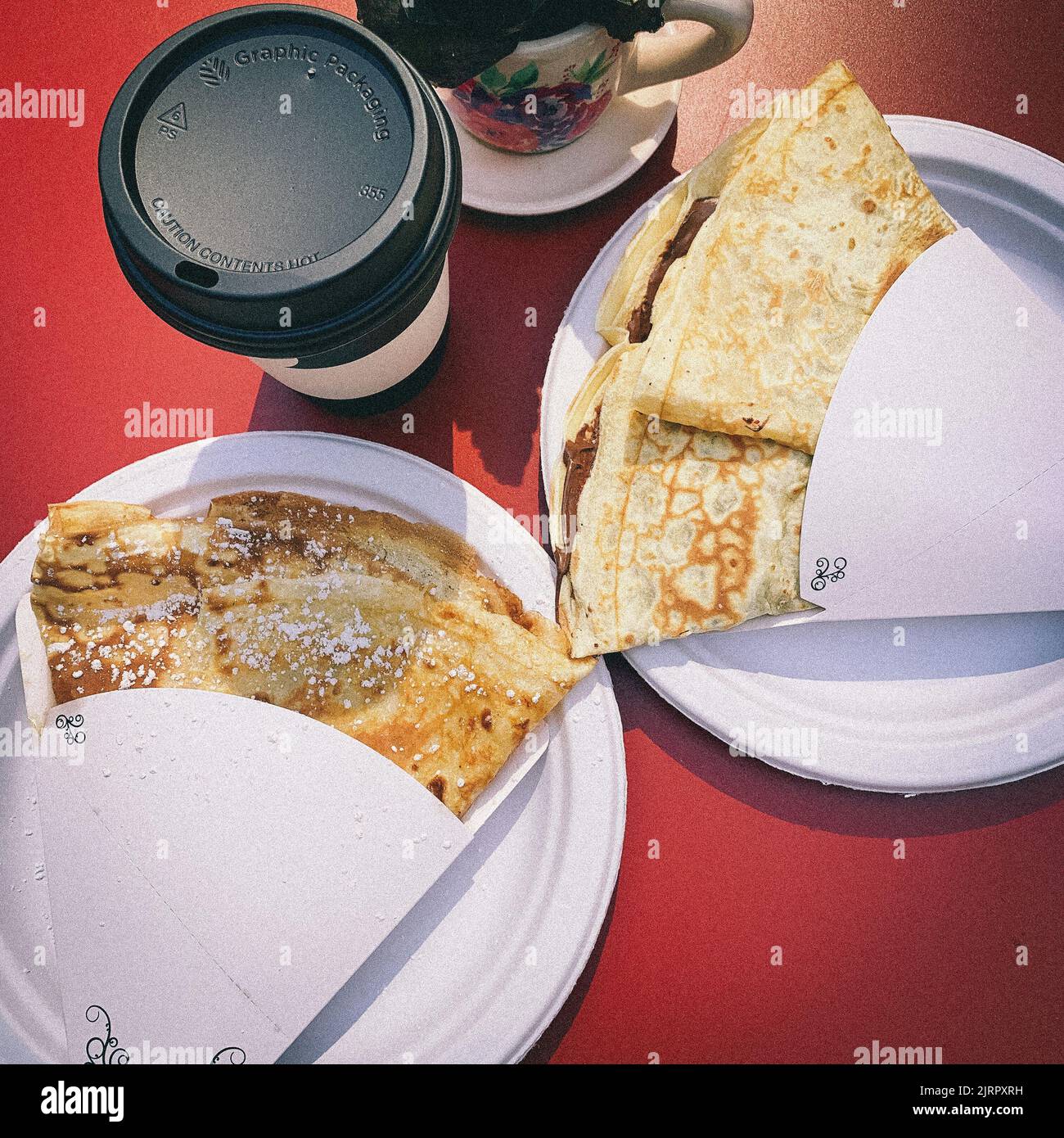 Top view of two crepes and a coffee Stock Photo - Alamy