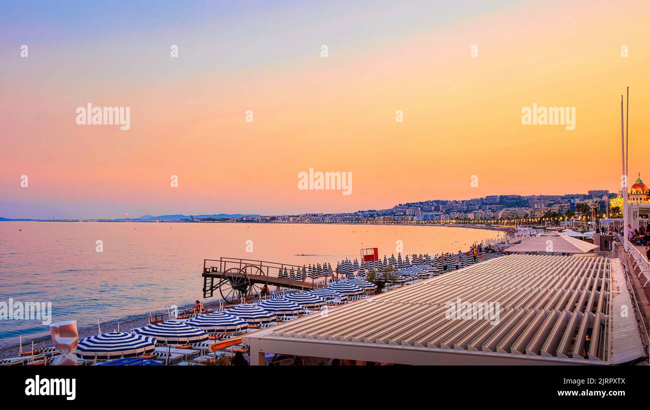 Blue Hour Nice Beach, France Stock Photo Alamy