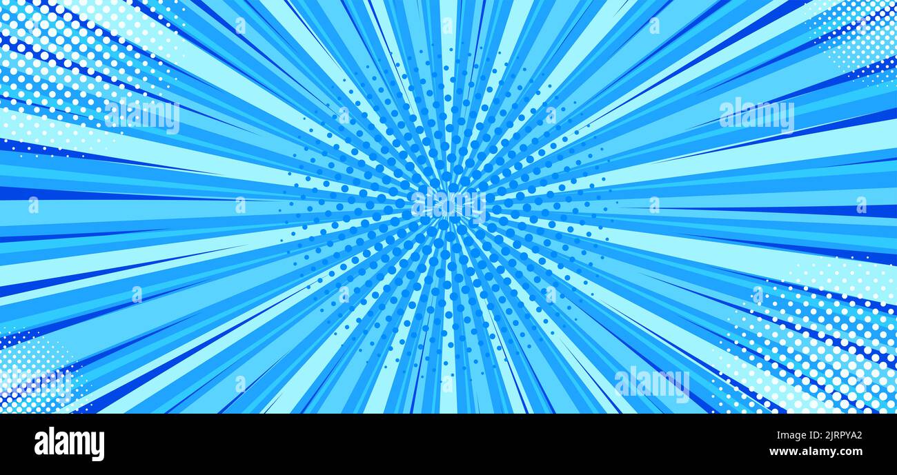 abstract blue white sun rays, retro styled comics book background ...