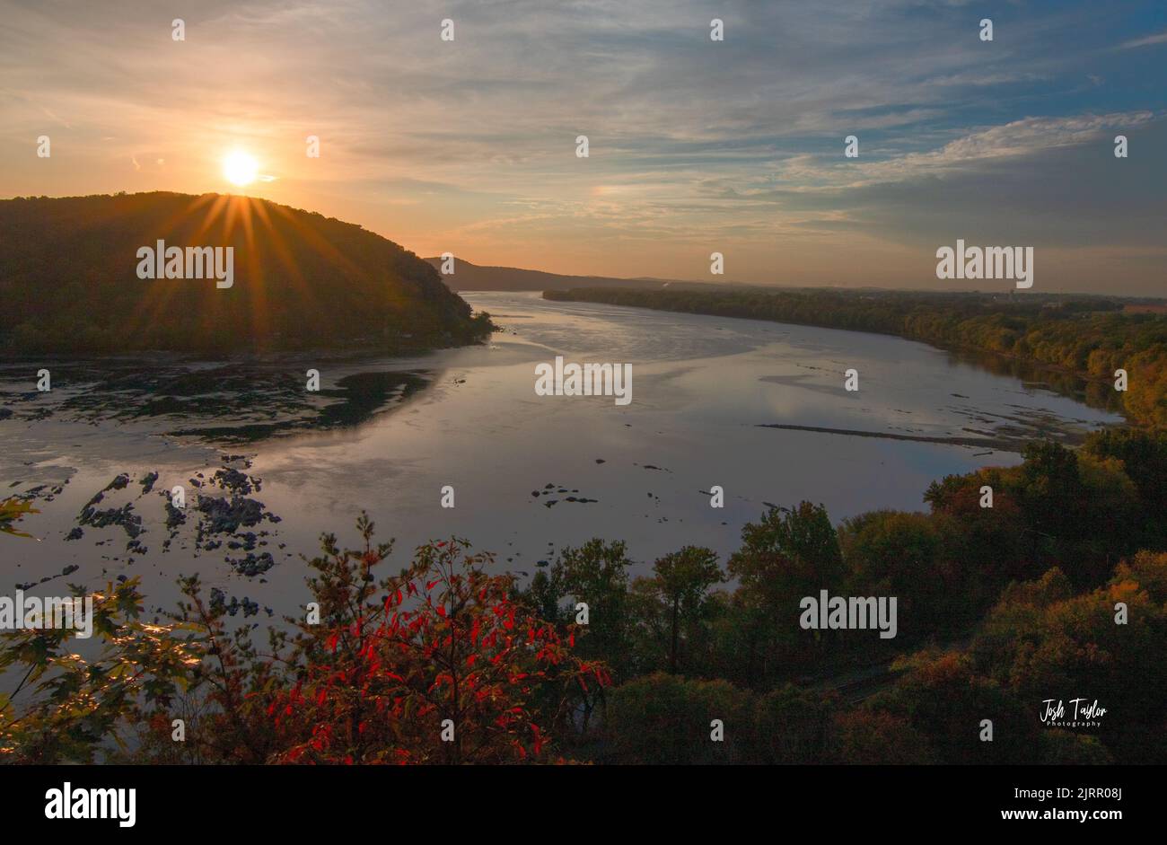 A beautiful view of sunset on the Susquehanna River Stock Photo