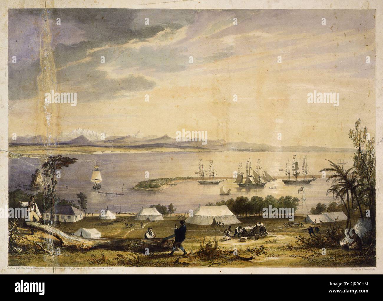 View of Nelson Haven, in Tasman's Gulf, New Zealand., November 1841, New Zealand, by Major Charles Heaphy VC, Charles Hullmandel, Thomas Allom. Acquisition history unknown. Stock Photo