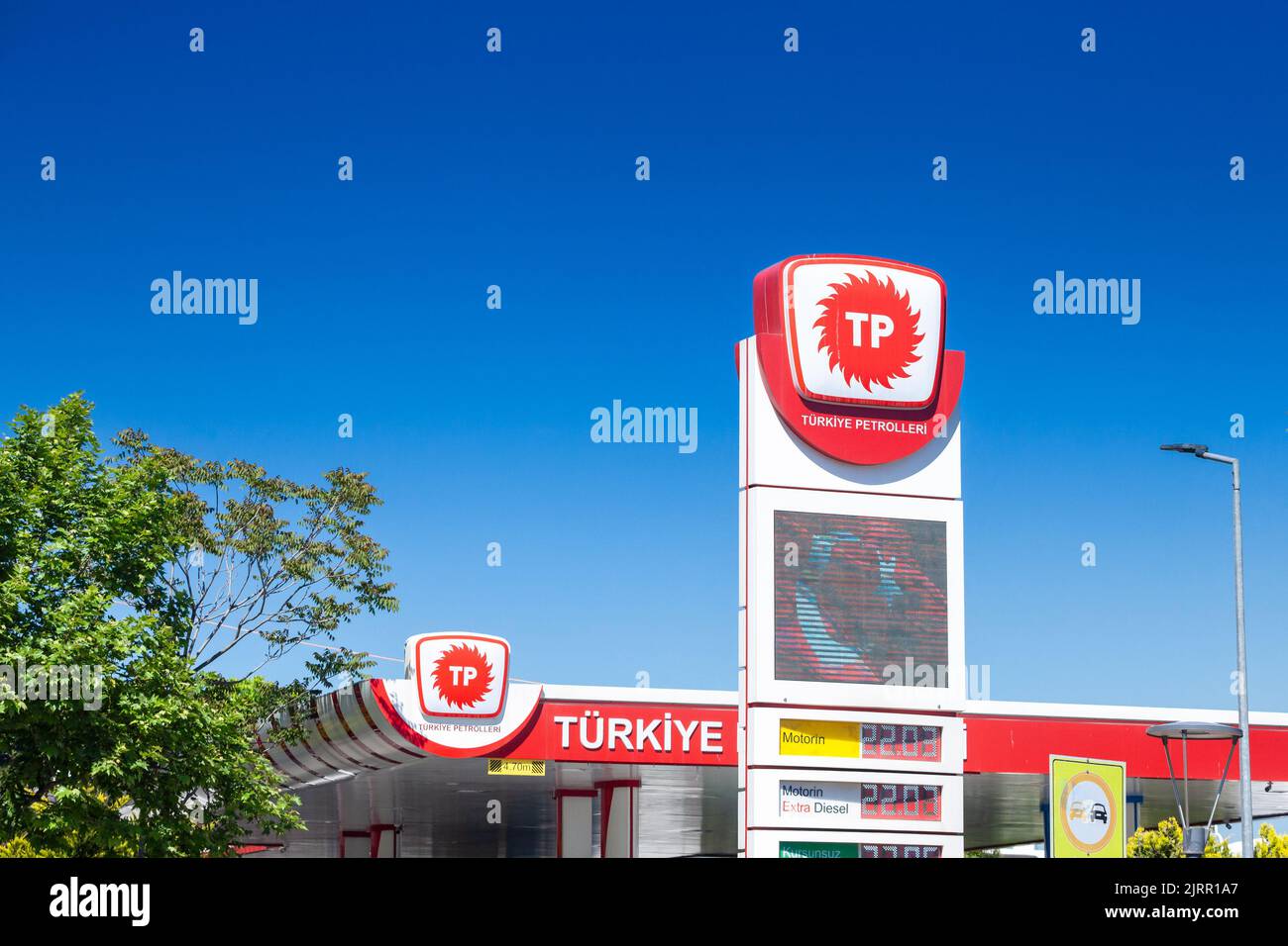 Picture of the Turkiye Petrolleri sign with their logo on their gas station for Turkey in istanbul. TPPD A.Ş. (Türkiye Petrolleri Petrol Dağıtım A.Ş.) Stock Photo