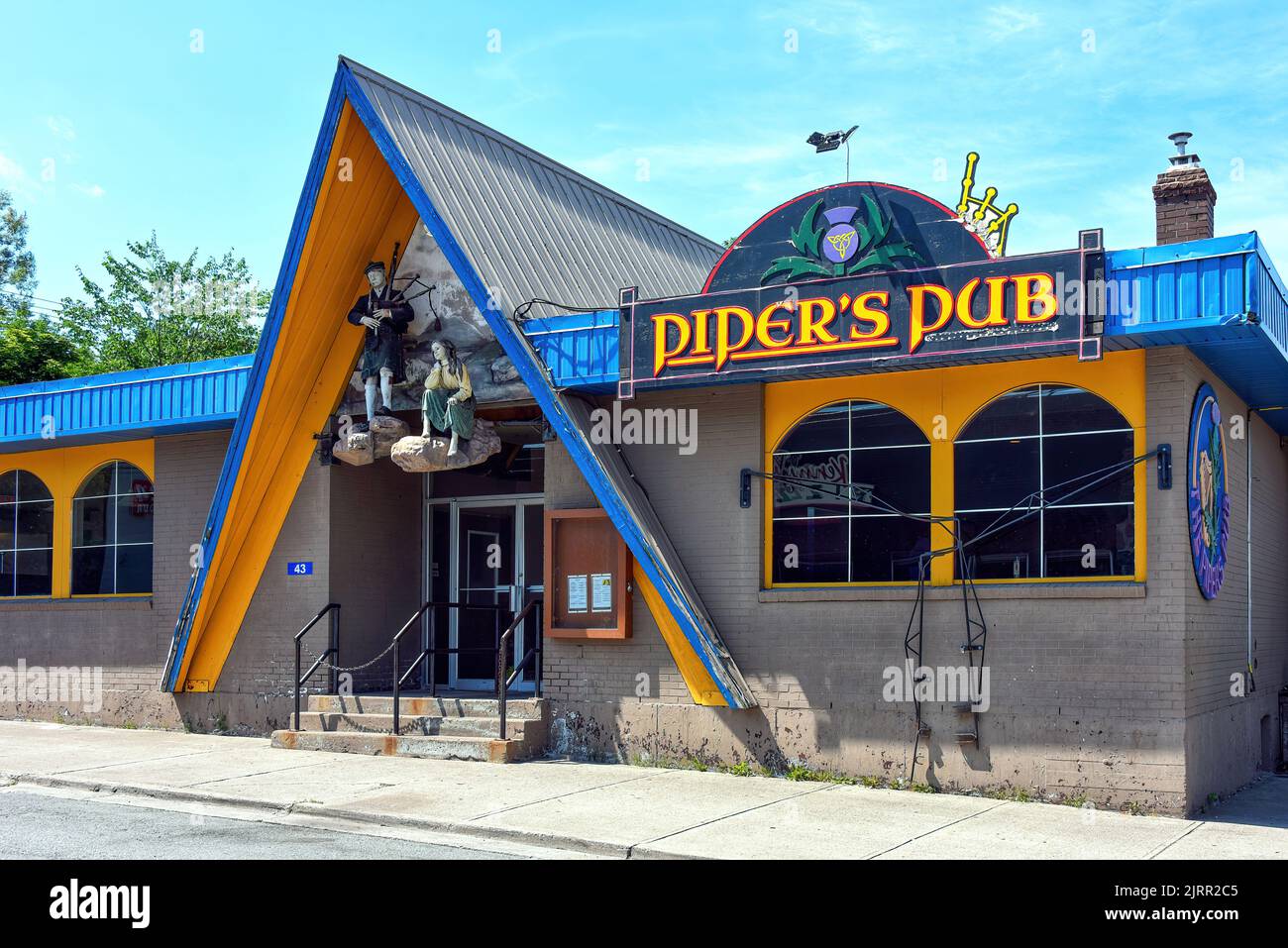 Antigonish, Canada - August 7, 2022: Piper’s Pub is a popular gathering spot in the University town of Antigonish, Nova Scotia. Denis Ryan of the grou Stock Photo