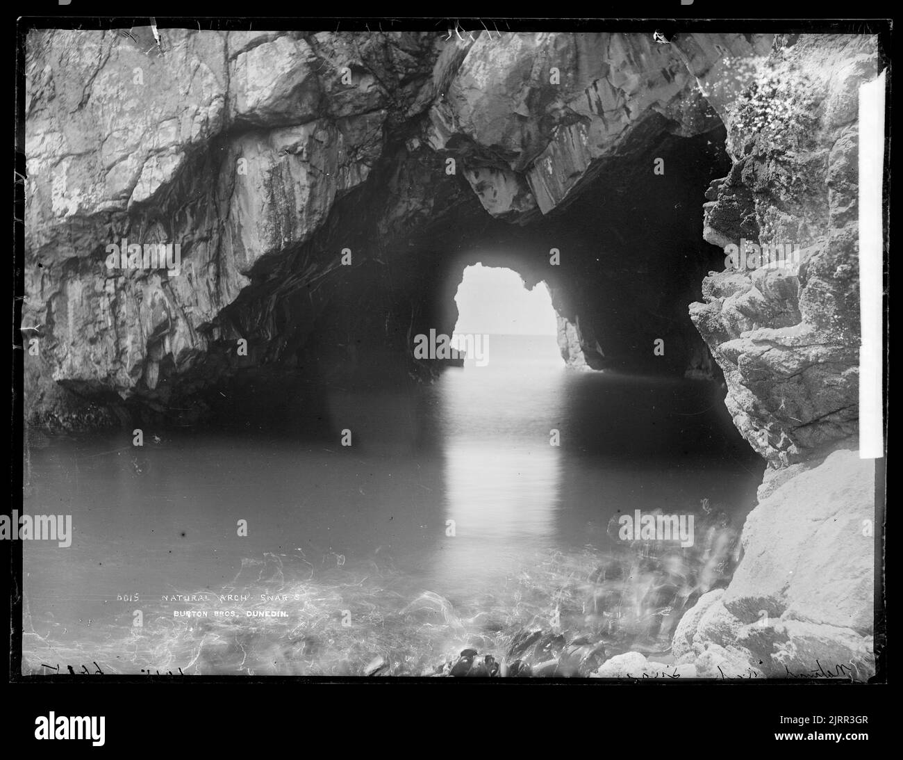 Natural arch, Snares, circa 1888, Auckland Islands, by William Dougall, Burton Brothers. Stock Photo