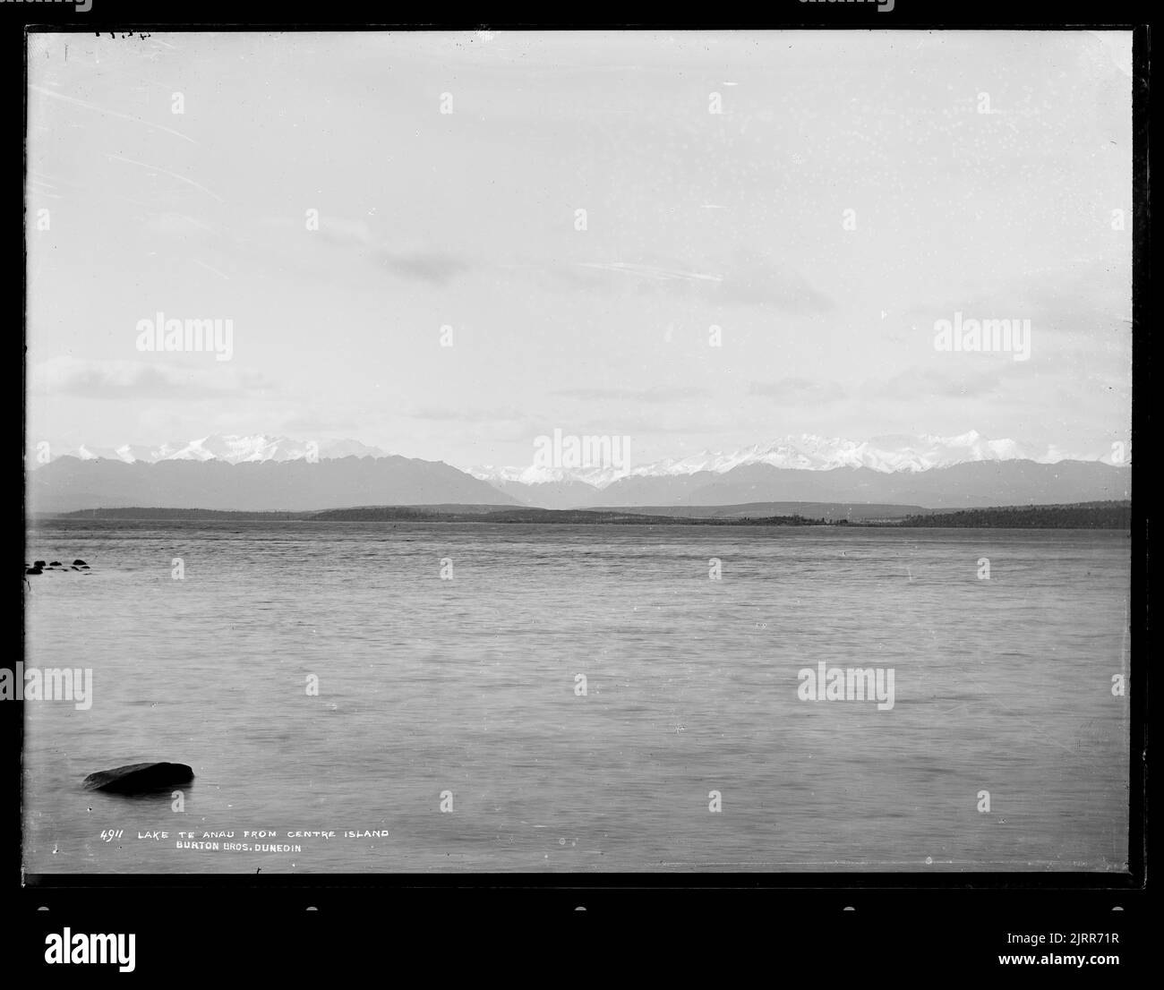 Lake Te Anau from Centre Island, 1889, Dunedin, by Burton Brothers, Alfred Burton Stock Photo