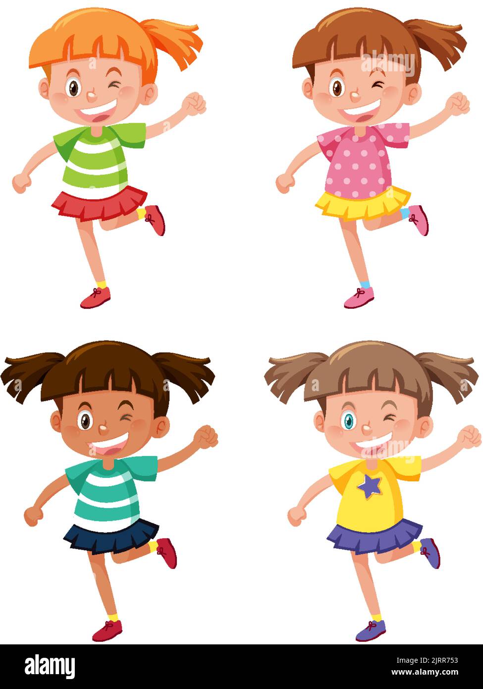 Set of different happy cute girls illustration Stock Vector Image & Art ...