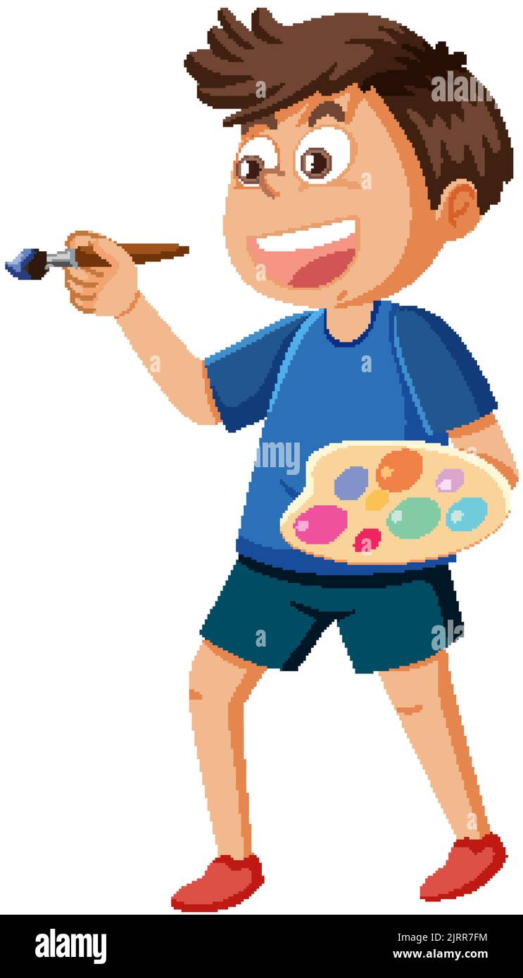 A boy holding brush and color palette illustration Stock Vector Image ...