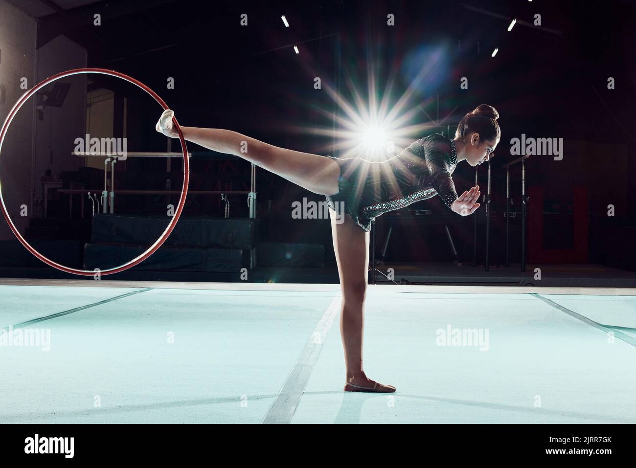 Gymnastics, dance and sport with a woman gymnast performance on a floor