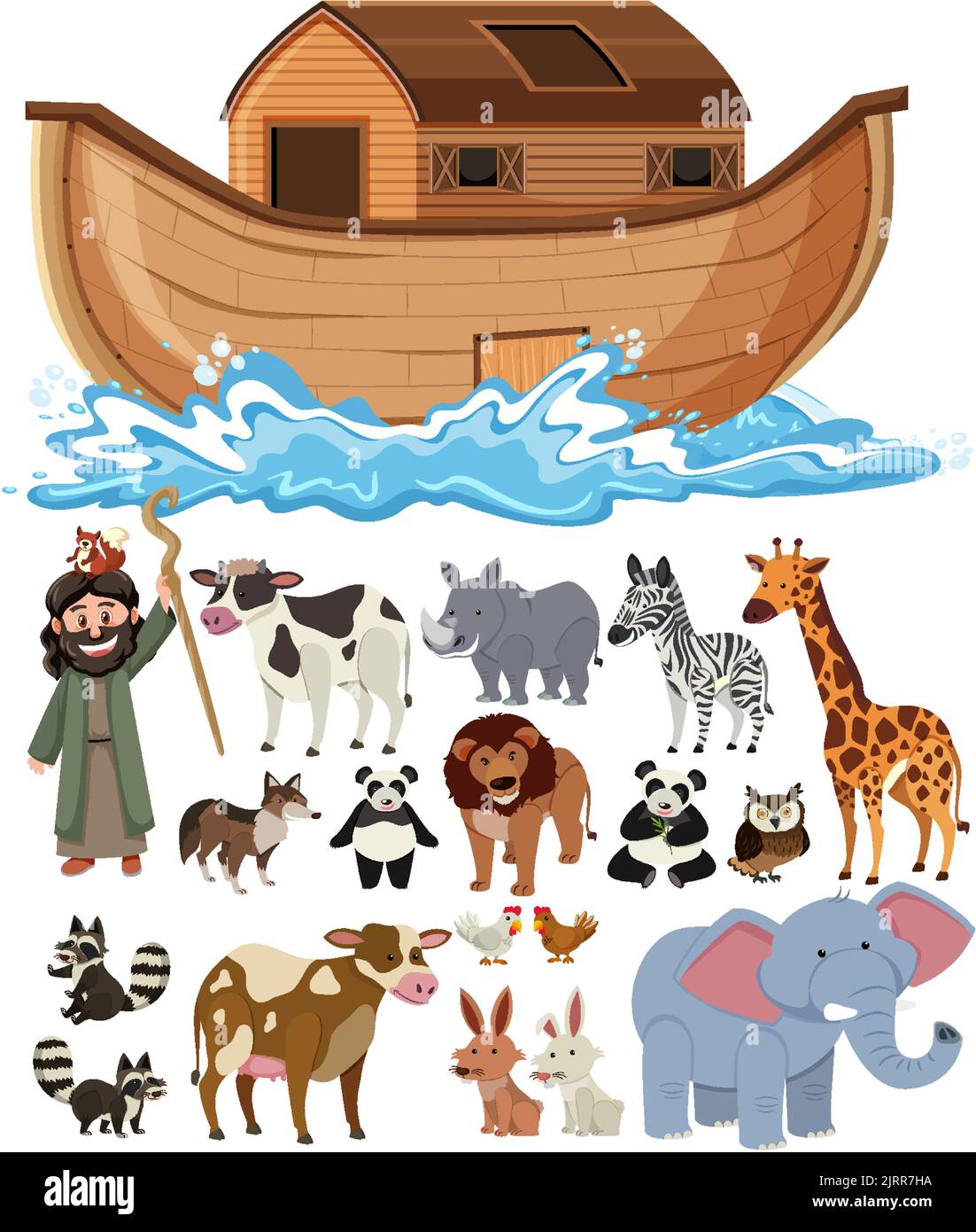 Set Of Noah Ark Animals And Objects Illustration Stock Vector Image