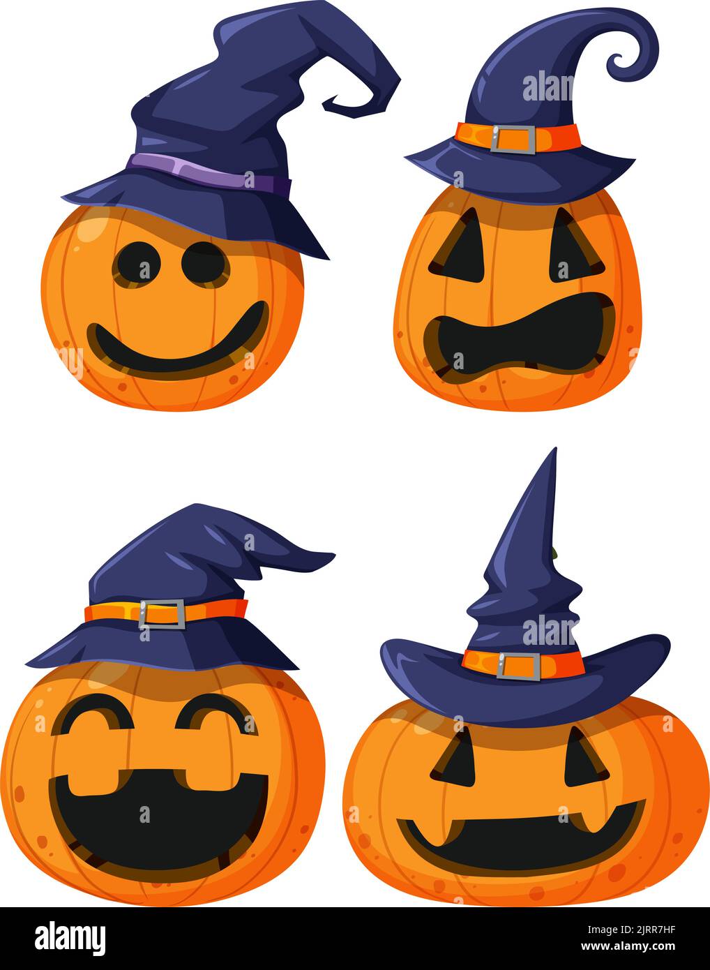Set of pumpkin halloween wearing witch hat illustration Stock Vector ...