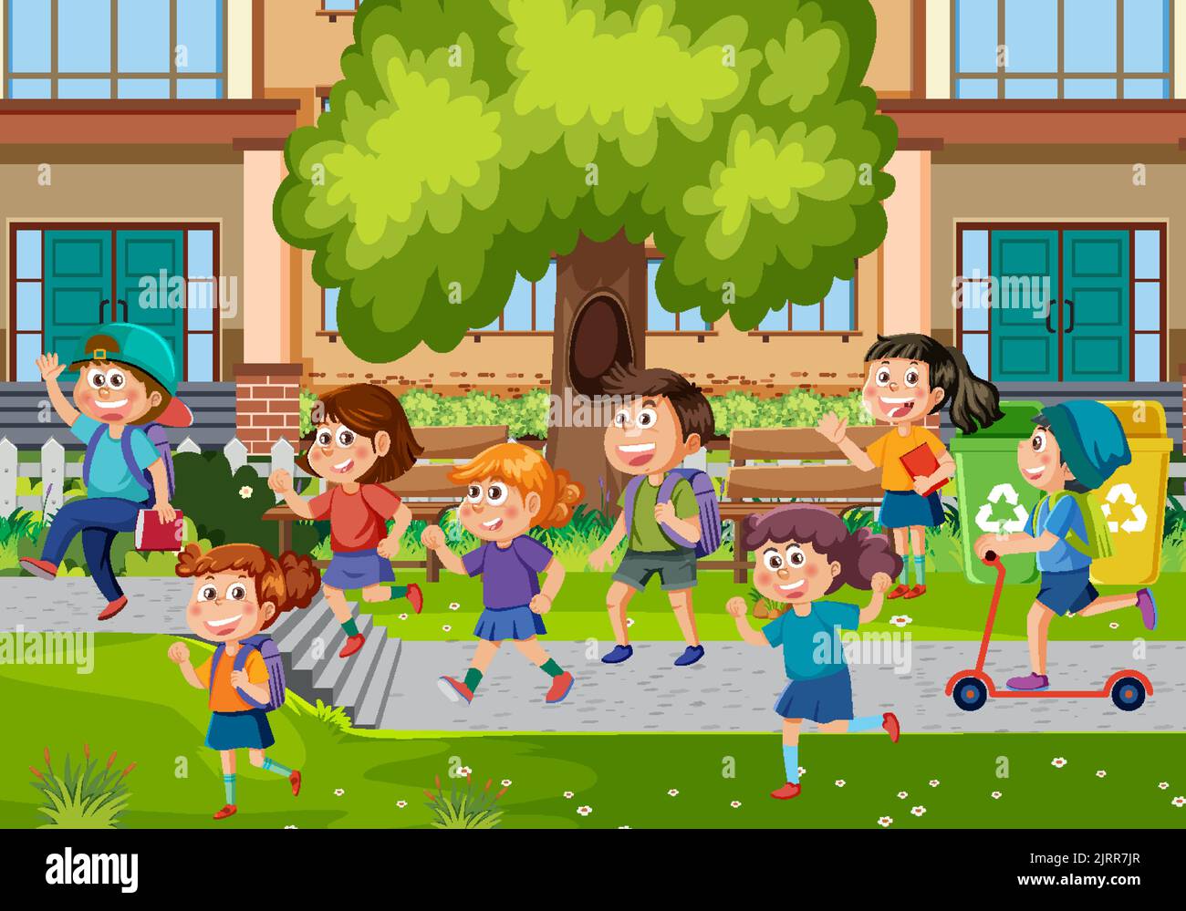 Happy children at school illustration Stock Vector Image & Art - Alamy