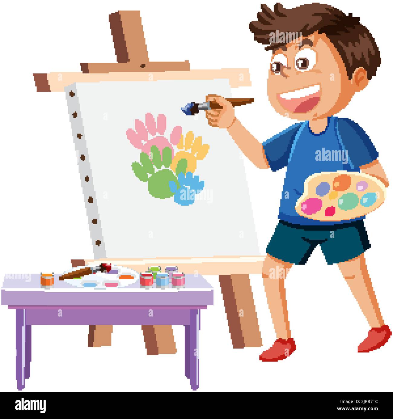 A boy painting on canvas illustration Stock Vector Image & Art - Alamy