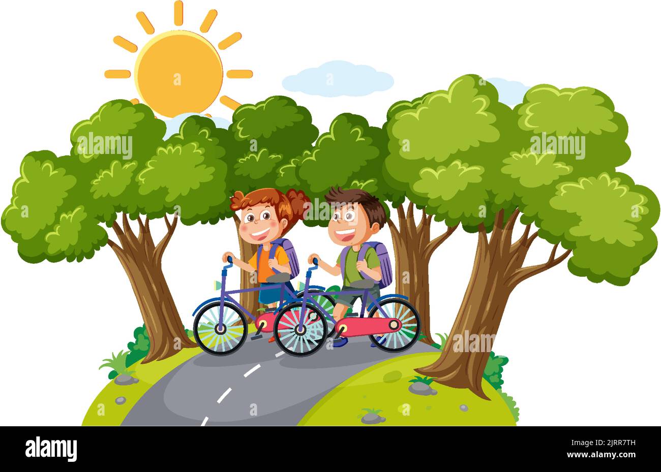 Two children riding bicycles illustration Stock Vector Image & Art - Alamy