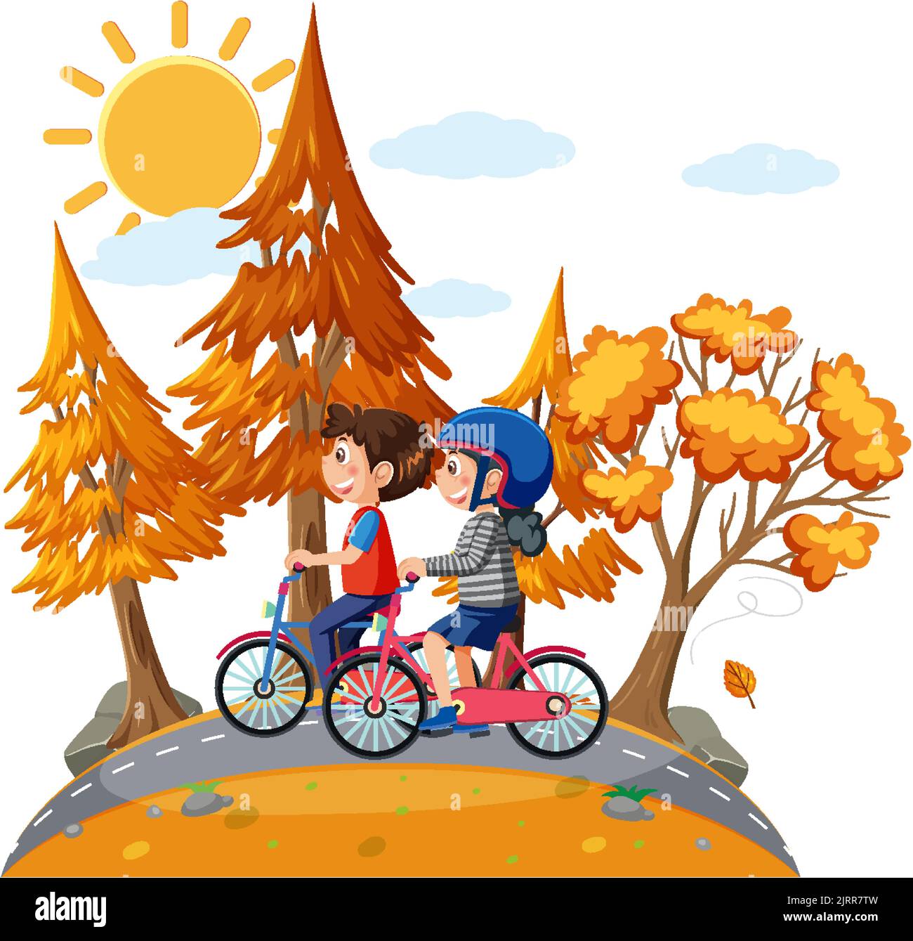 Couple kids riding bicycles illustration Stock Vector Image & Art - Alamy