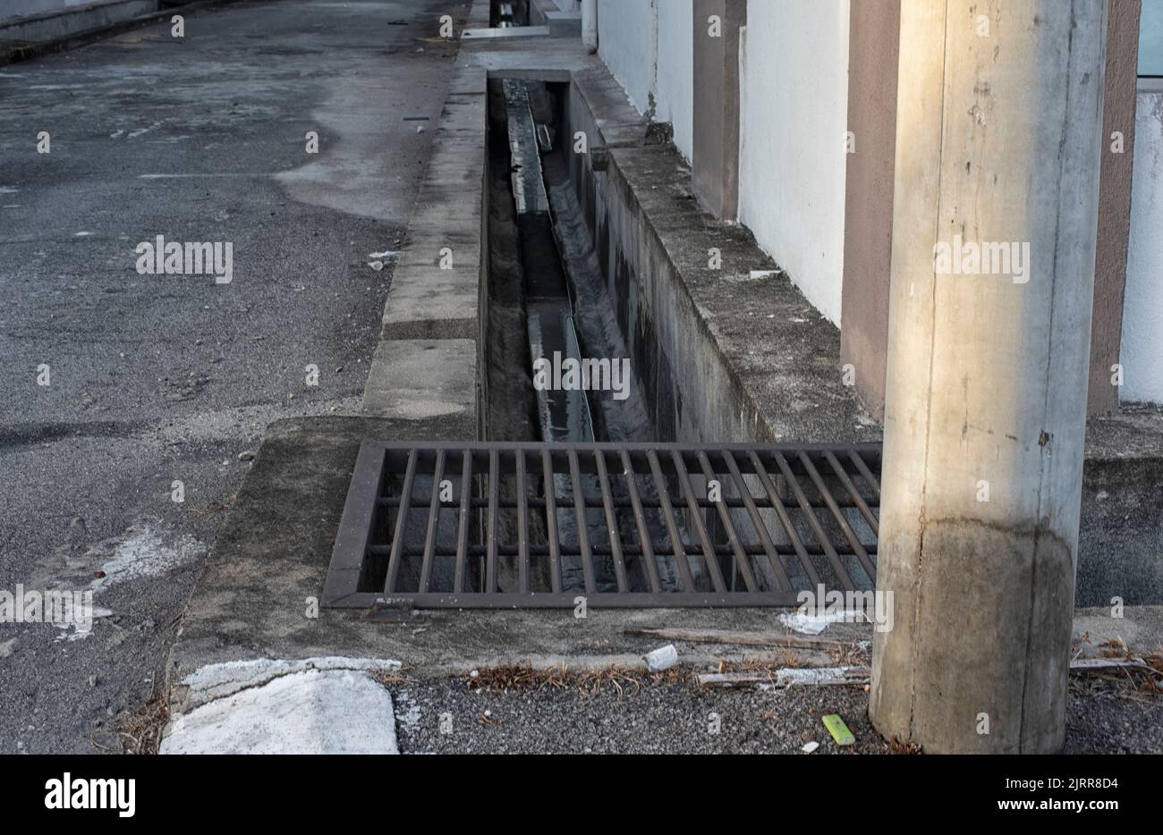 outdoor concrete drainage system at the residence houses Stock Photo