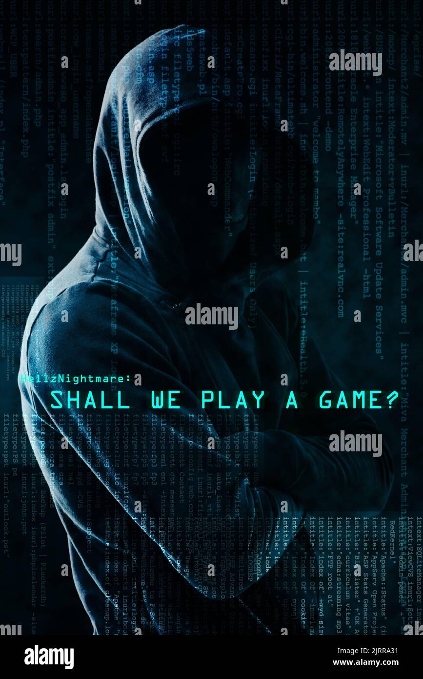 Hunting down your data in the dark. Portrait of a menacing computer hacker posing against a dark background in studio. Stock Photo