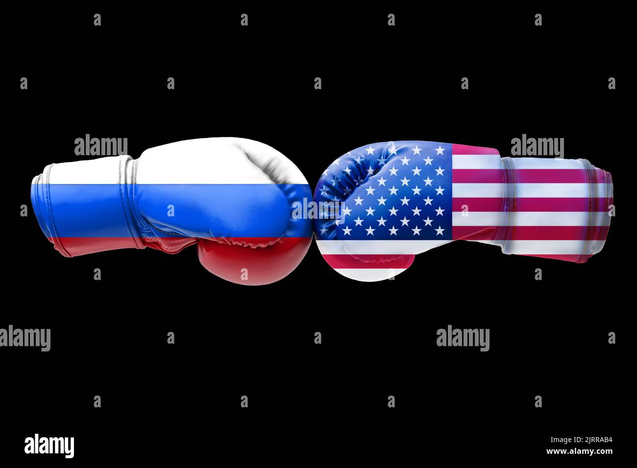 3D illustration flags of Russia and USA on boxing gloves isolated on a ...