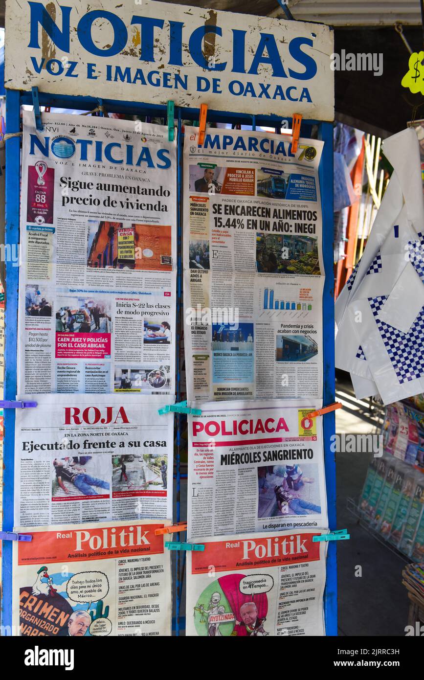 Newspapers on sale Oaxaca Mexico Stock Photo