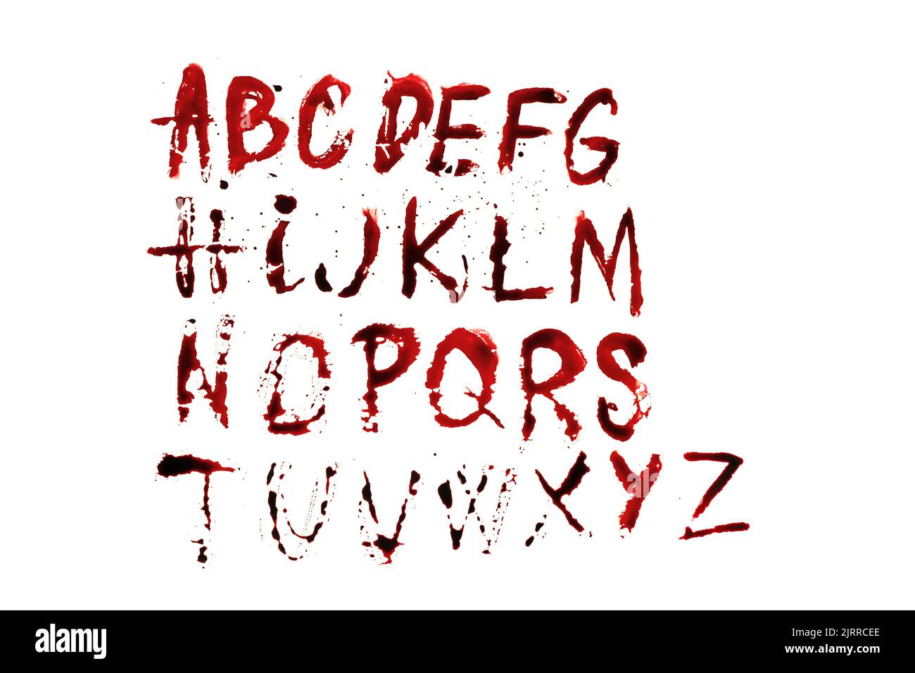 bloody alphabet.Letters abs with streaks and blood stains.Halloween alphabet. Letters blood. Horror and crime. Crime alphabet Stock Photo
