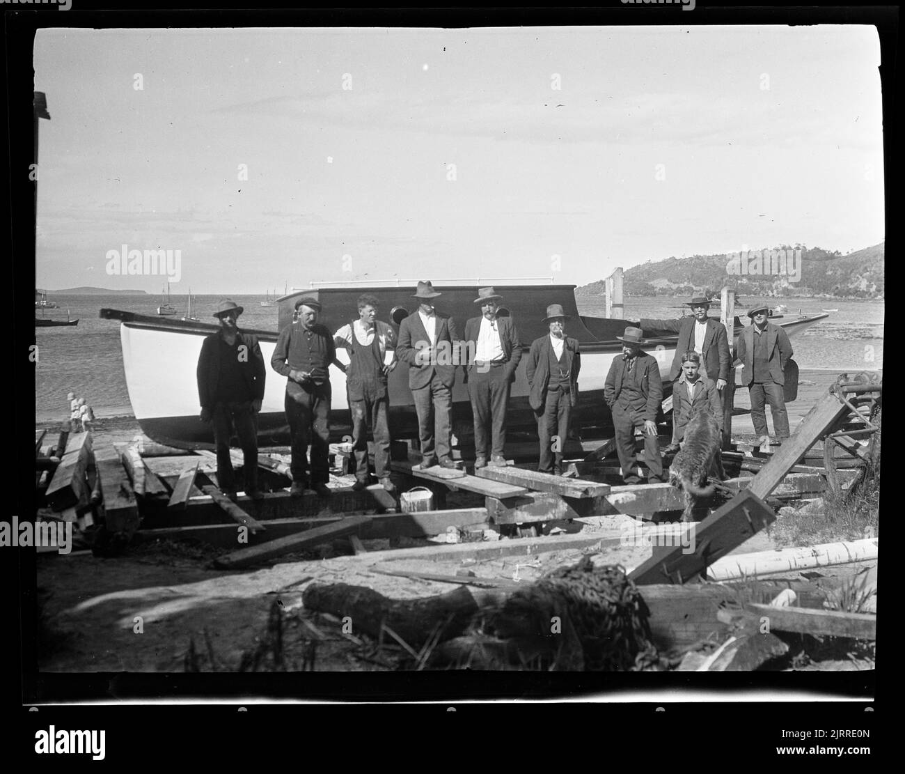 The 'Pearl' and builders, 1929-1930, Stewart Island, maker unknown. Stock Photo