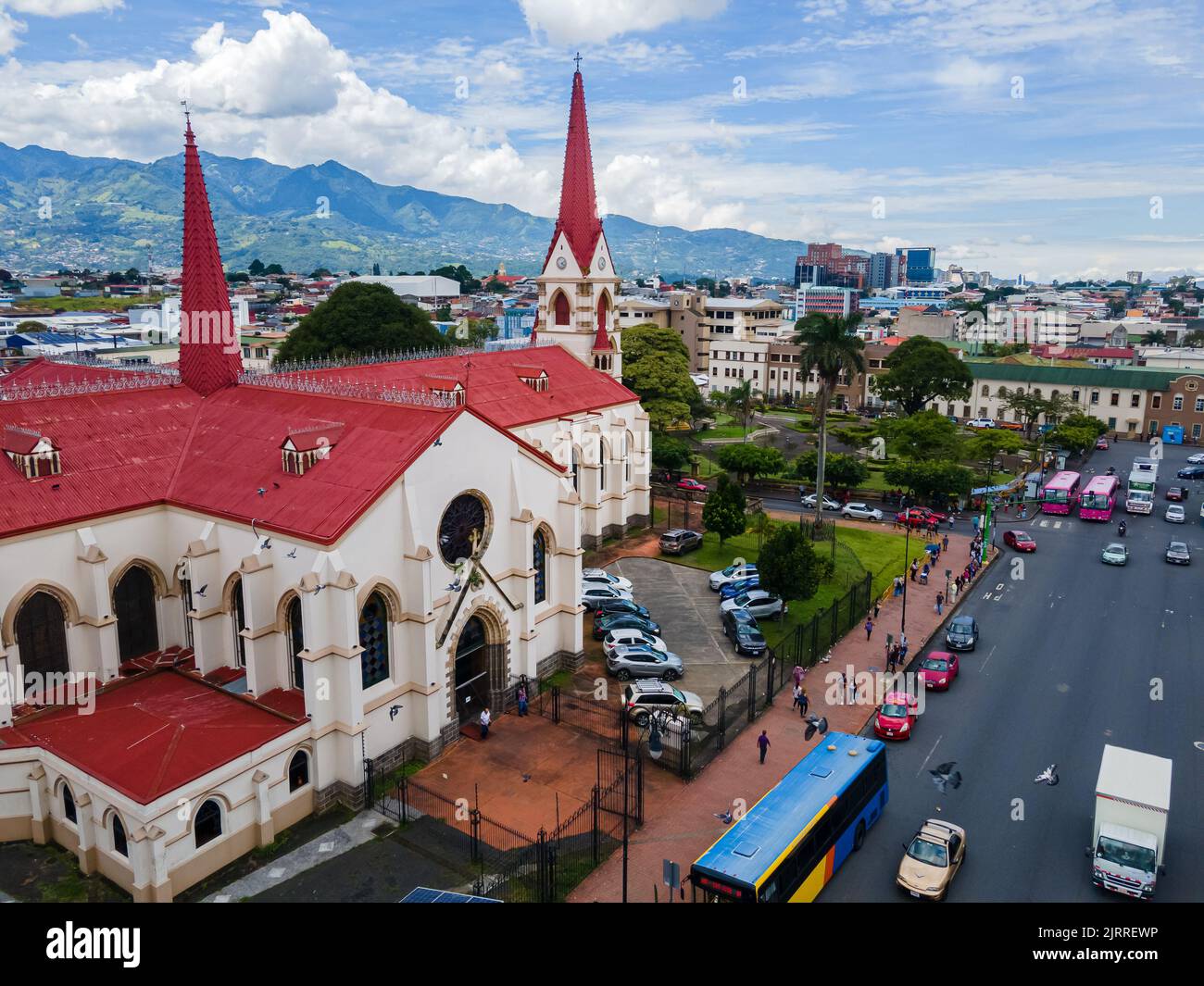Beautiful aerial view of of the Baroque  Church of the Merced in San Jose Center in Costa Rica Stock Photo