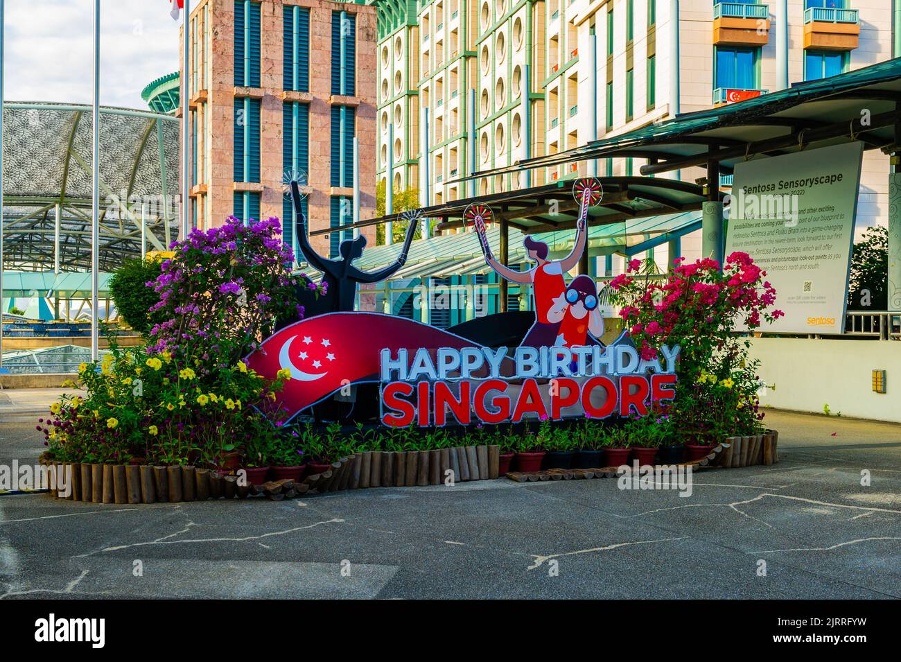 Happy Birthday Singapore sign at Sentosa Island, Singapore Stock Photo
