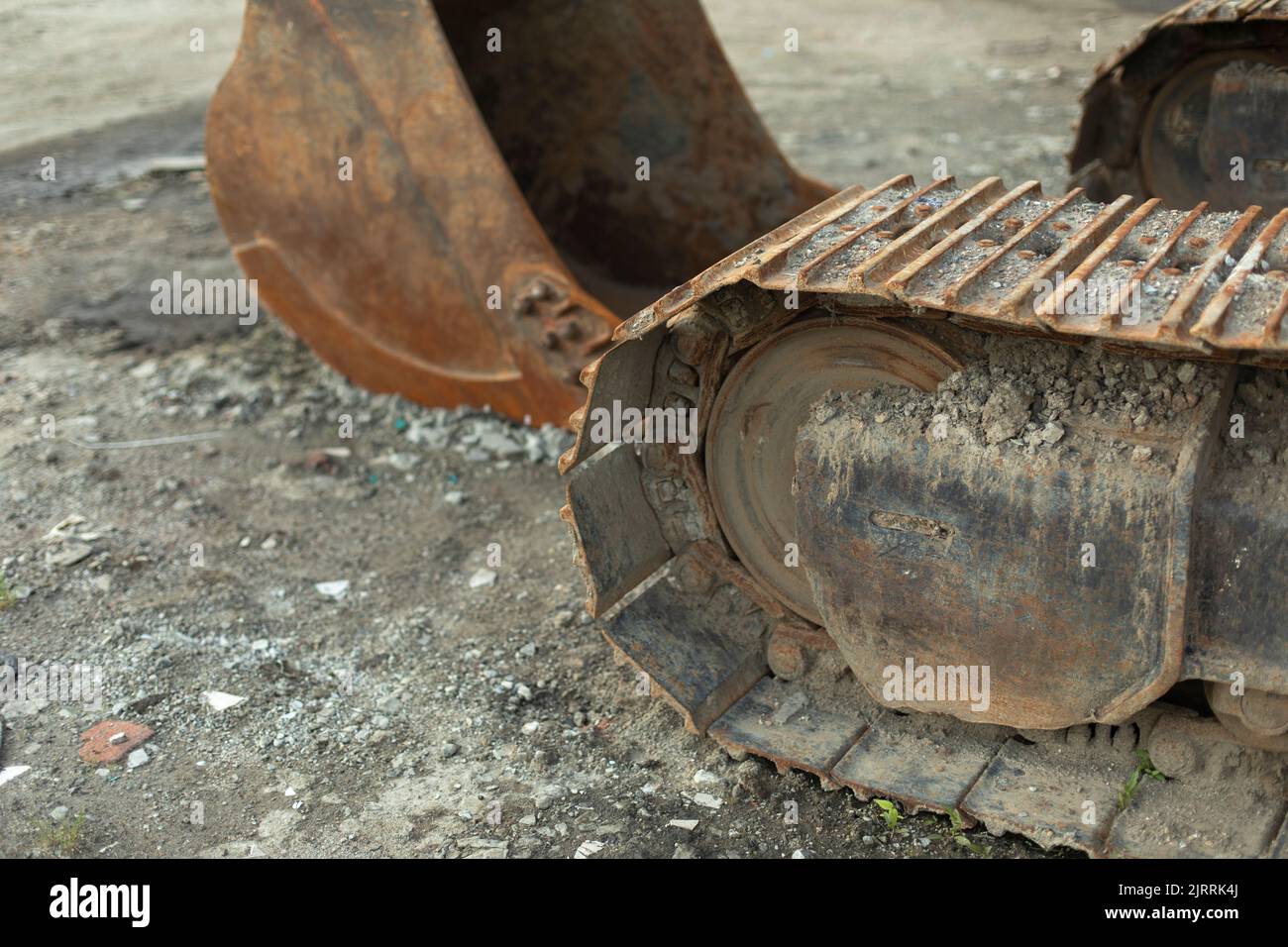 Escalator track. Details of heavy machinery. Rusty detail. Stock Photo