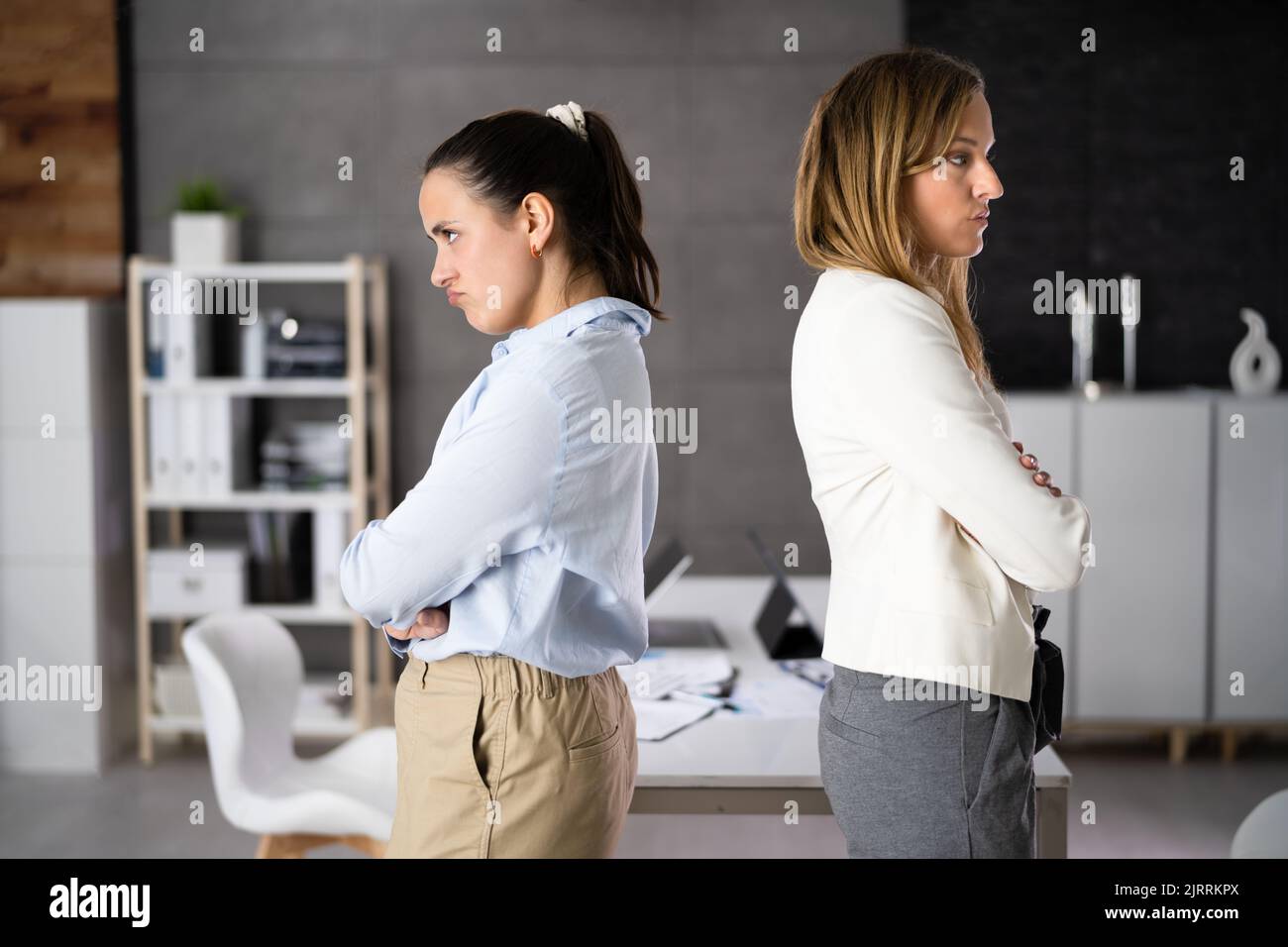 Angry Sad Businesswoman Conflict. Unhappy Woman Problem Stock Photo