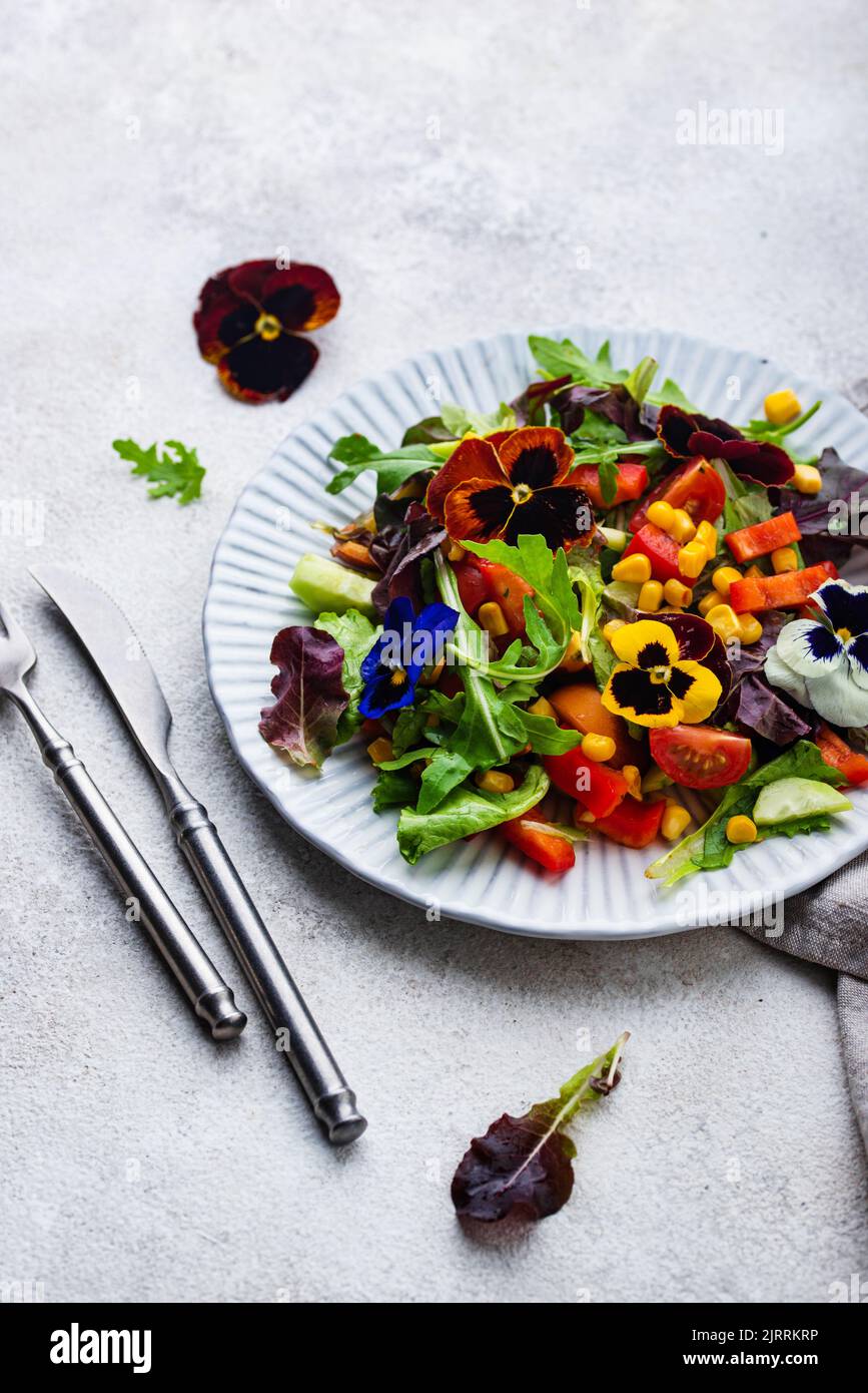 Vegetable salad with edible flowers Stock Photo Alamy