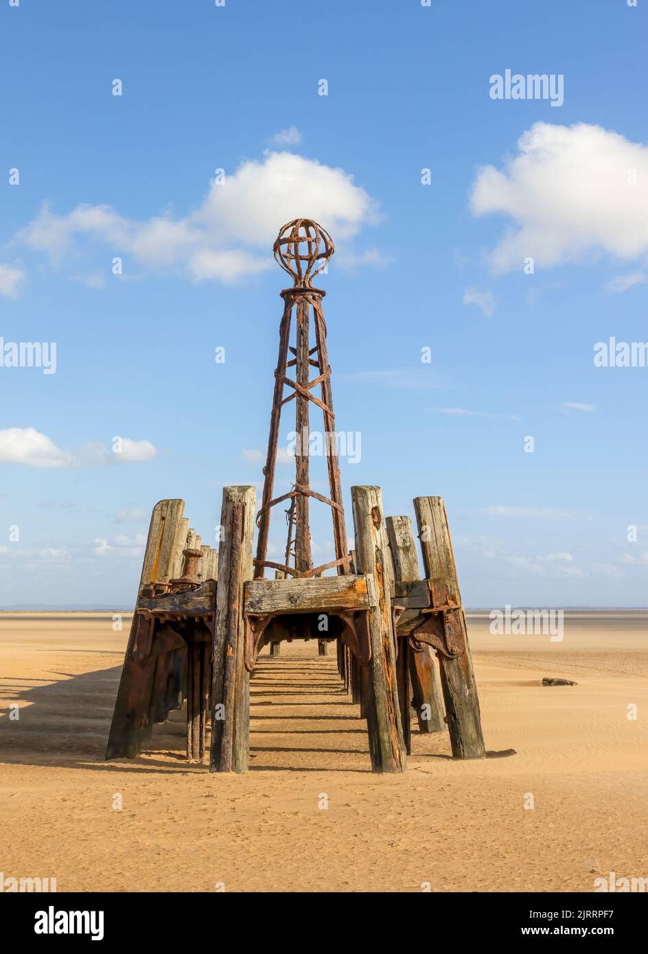 The remains of the old St Anne's Pier on the sandy beach of St Anne's in Lancashire, UK Stock Photo